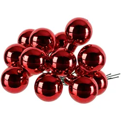 12 Glaskugeln am Draht 2,5cm Weihnachtskugeln Spiegelbeeren zum Basteln rot