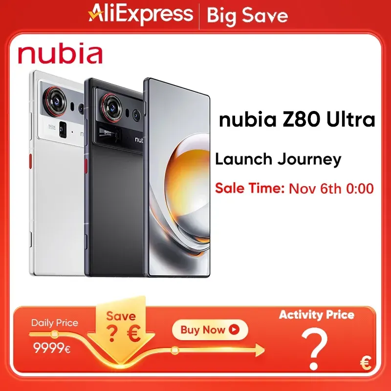 ZTE nubia Z80 Ultra 5G Smartphone 12+256Gb/16+512Gb/1Tb Globale Version Snapdragon 8 Elite Gen 5 7200Mah 6,85'' 144Hz Oled-Display 90W Schnellladung 64Mp+50Mp Ai Kamera NFC Google Play