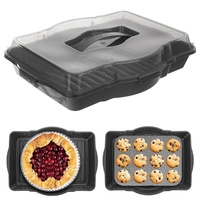 Küchenbehälter Transportbox Lebensmittelbehälter Serviertablett mit Deckel Tragegriff für Kuchen Backwaren 45x35x9,5 cm