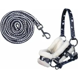hkm kids Halfterset Hobby Horsing Spielzeughalfter Navy mit Sternenmuster