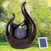 Solar Gartenbrunnen Brunnen Solarbrunnen Zierbrunnen Wasserfall Gartenleuchte Teichpumpe für Terrasse, Balkon (Solar-Brunnen LIEBES-Flamme mit Li-Ion-Akku/LED-Licht)