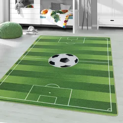 Kinderteppich AYYILDIZ TEPPICHE "PLAY 2911", grün, B:80cm H:6mm L:120cm, Polyamid, Teppiche, robuster Kurzflor, Spielteppich, Fußball, Rasen, Kinderzimmer