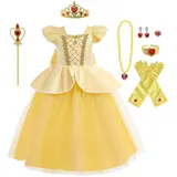 Lito Angels Prinzessin Belle die Schöne und das Biest Kostüm Kleid Verkleidung mit Zubehör für Kleinkind Mädchen Größe 3-4 Jahre 104, Gelb (Tag-Nummer 110)