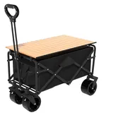 Bollerwagen Faltbar Mit Tisch, Strandwagen Klappbar Gartenwagen Transportkarre Camping Hundewagen Mit Verstellbarem Griff, Geländegängige Räder, Becherhalter(/Black,B)