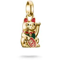 Charm-Einhänger THOMAS SABO "Charm Maneki-neko / Winkekatze vergoldet - Connect, CC1260-427-7", bunt (gelbgoldfarben, rot, grün), Charms, Damen, Silber 925, recycelt