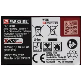 Parkside Ersatz Akku für Parkside Akku Rasentrimmer PRTA 20Li C3 ian 351753