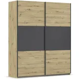 Rauch Möbel Schwebetürenschrank, Kleiderschrank, Schrank mit Stauraum 2-türig, Farbe Eiche artisan, graumetallic), B:175cm H:210cm T:59cm, Holzwerkstoff, Schränke, Schwebetürenschrank, großzügigem und vielfältigen Farbkombinationen