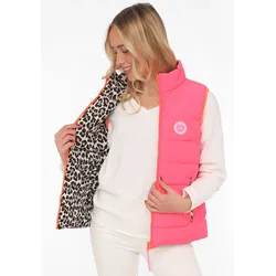 Wendeweste ZWILLINGSHERZ "Wendeweste kurz "Leo"", Damen, Gr. L, neon pink, beige, Obermaterial: 100% Polyester, modisch, Westen, beidseitig tragbar mit Leomuster, Stehkragen und Taschen