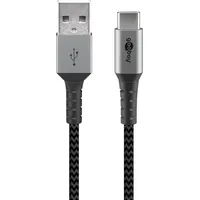 Wentronic USB-C auf USB-A Textilkabel mit Metallsteckern 1.0m grau/silber (49296)