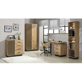 Furniture24 Schreibtisch Lamelo LA8 mit 3 Schubladen Wotan Eiche
