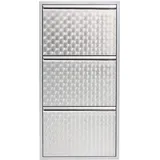 Kare Design Schuhschrank Caruso Silber, Metall, mit 3 Klappen, Schuhablage für 6 Paar Schuhe, schmal, platzsparend, hoch, Schuhregal, Eingangsbereich, 103x50x14 cm (H/B/T)