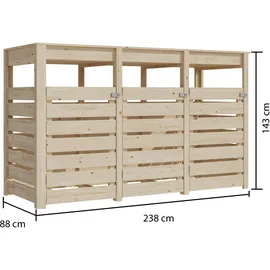 Karibu Mülltonnenunterstand 3 Mülltonnen naturbelassen Mülltonnenbox Gartenbox 238x143x88 in cm (BxHxL)