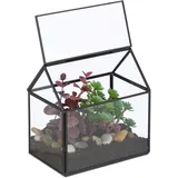 Relaxdays Pflanzenterrarium, Glas & Kupfer, 15x15x10 cm, Deko Glashaus Kakteen & Moos, Glaskasten Fensterbank, schwarz