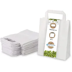 BIOZOYG 50 Stück Tragetasche S 18 x 8 x 22cm Papiertüte reißfest weiß kompostierbar Einkaufstasche Papiertasche Einkaufstüte umweltfreundlich