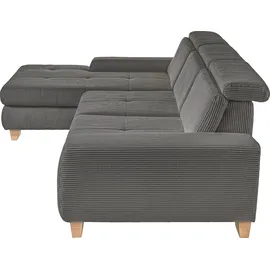 Set One by Musterring Ecksofa, grau (anthrazit), SET ONE BY MUSTERRING, Sofas, B/H/T: 307cm x 86cm x 195cm, Cord, Ottomane links, Sitzhöhe 49cm,Sitztiefenverstellung im 3-Sitzer,Kopfteilverstellung,Bettfunktion,Bettkasten, 88% Polyester;12% Polyamid, Ecksofa, Kopteil