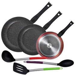 San Ignacio - Set aus 3 Pfannen (20, 24 und 28 cm) mit 3 Nylon-Küchenutensilien
