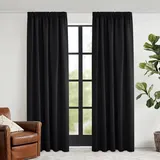 KGORGE Lichtundurchlässige Vorhänge mit Kräuselband Thermovorhang Hitzeschutz 2er Set Schwarze Gardinen Blickdicht Schlafzimmer Thermo Übergardinen Verdunklung, 240 x 140 cm(HxB)