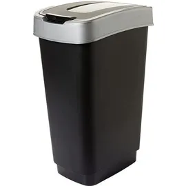 livinja 1er Set Kunststoff Mülleimer mit Schwingdeckel Abfalleimer 50L schwarz/silber - Schwarz