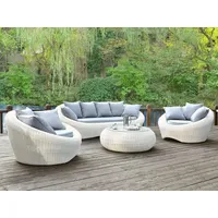 vente-unique Garten-Sitzgruppe Polyrattan: Sofa, 2 Sessel + Tisch - Elfenbeinweiß - WHITEHEAVEN von MYLIA
