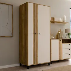 Highboard FORTE "Killarney", beige (mauvella eiche, sand), B:88,1cm H:195,8cm T:52,7cm, Spanplatte, MDF, Metall, Dekorfolie, Sideboards, Schrank, Stauraum, Soft Close, Kleiderstange