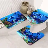 ROOZEE Beautiful Underwater World Badematten-Set, Delfine, Koralle, Flanell, rutschfest, 3-teilig
