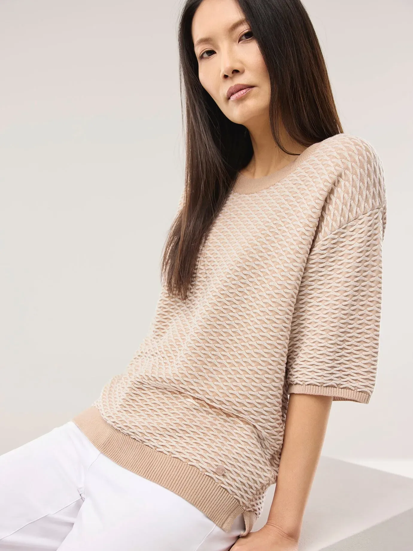 Walbusch Damen Pullover in Bicolor-Optik Beige mehrfarbig