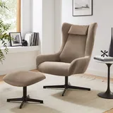 SalesFever Sessel und Hocker Cordoptik - Schwarz
