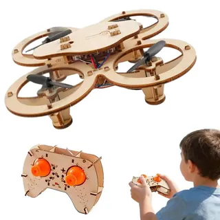 Wooden Drone Model Kit, DIY Wooden Assembly RC Drone Kit, Holz-DIY-Drohnenbausatz, 3D Drohne Bausatz mit Fernsteuerung, DIYs Mini Holz-Drohne RC-Quadcopter-Bausätze für Kinder und Anfänger