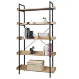 Woltu Standregal mit 5 Ablagen 91x30x173cm Eiche Hell - WOLTU Bücherregal, Hochregal Metallregal Badregal Blumentreppe aus MDF und Stahl, 91x25,5x173cm RGB12hei