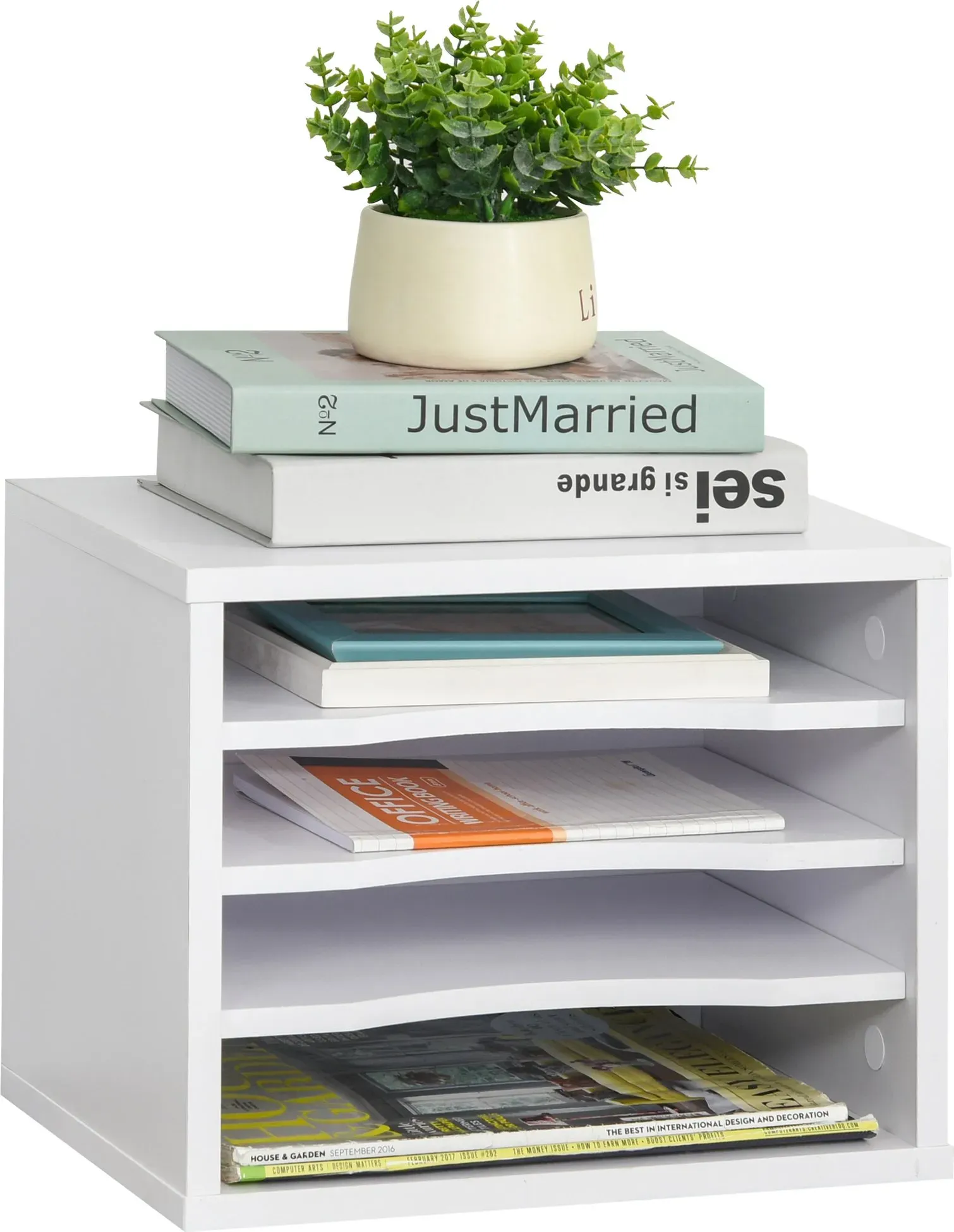 Vinsetto Schreibtischorganisator aus weißem Holz mit 4 Ebenen für Büromaterial, Druckerablage, Abmessungen 35,5B x 25T x 28,6H cm   Aosom