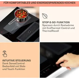 Klarstein 2-in-1 Induktionskochfeld mit Dunstabzug, Induktionskochfeld mit Abluft & Ventilator, 4-Zonen-Kochfeld, Glaskeramik-Einbauherd, Kochfeld mit Dunstabzug, Energieklasse A, 654m3/h Luftstrom