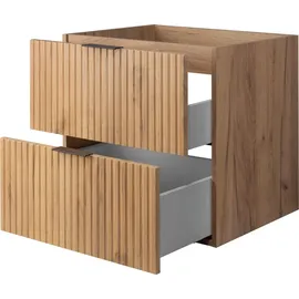 Rodan | Waschbeckunterschrank 60cm | Braun matt - Eiche | B/H/T 60/57/46cm | 2 Softclose-Schubladen | Badezimmerschränke, Badmöbel, Unterschränke - Braun