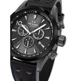 TW STEEL Swiss Volante Herren 48mm Quarzuhr mit schwarzem Zifferblatt, blauem Lederarmband und Datumskalender SVS308