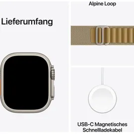 Apple Watch Ultra 2 GPS + Cellular 49 mm Titangehäuse natur, Alpine Loop Armband mandel S