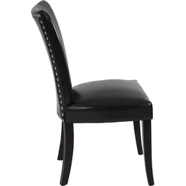 Mendler 2er-Set Esszimmerstuhl Chesterfield, Stuhl Küchenstuhl, Nieten - Kunstleder, schwarz, dunkle Beine