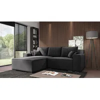 Goldstoff Ecksofa Oslo mit Schlaffunktion, L-Form mit Bettkasten und Federkern, Eckcouch, Chrombeine,Schlaffunktion,Federkern grau