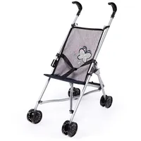 Bayer Design 30527AA Puppenbuggy, zusammenklappbar, Doppelräder, Sicherheitsgurt, aus Metall, Jeans-grau, Rosa