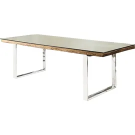 Riess-Ambiente Massiver Esstisch BARRACUDA Teak mit Stahl Kufenfüßen 240cm inkl. Glasplatte Esszimmertisch Konferenztisch