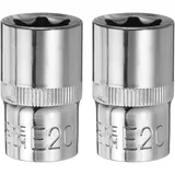 QUARKZMAN 1/2" x E20 Torx Bit Set, 2 Stück Torx Nuss Set Schrauber Sechskant Steckschlüsseleinsätze, Antrieb Tiefnuss Stern-Stecknuss für Auto Reparaturen Hauswartung DIY Handarbeit