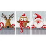 Vervaco Gezählter Kreuzstich Stickpackungen Grußkarten zum Selbstgestalten Freunde Weihnachten 3er DIY Postkarten Erwachsene Sticken Bastel ca. 10,5 x 15 cm Stickset für Anfänger Kreatives Geschenk