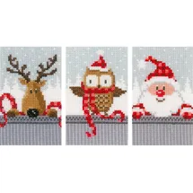 Vervaco Gezählter Kreuzstich Stickpackungen Grußkarten zum Selbstgestalten Freunde Weihnachten 3er DIY Postkarten Erwachsene Sticken Bastel ca. 10,5 x 15 cm Stickset für Anfänger Kreatives Geschenk