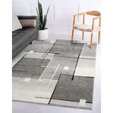 The CarPET Pearl – Moderner Kurzflor Teppich, dichter Flor, geometrisches Muster, Konturenschnitt, Wohnzimmer & Schlafzimmer Teppich, Kariert, Grau, 160 x 220 cm
