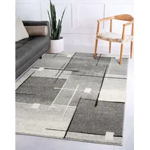 The CarPET Pearl – Moderner Kurzflor Teppich, dichter Flor, geometrisches Muster, Konturenschnitt, Wohnzimmer & Schlafzimmer Teppich, Kariert, Grau, 160 x 220 cm