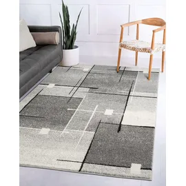 The CarPET Pearl – Moderner Kurzflor Teppich, dichter Flor, geometrisches Muster, Konturenschnitt, Wohnzimmer & Schlafzimmer Teppich, Kariert, Grau, 160 x 220 cm