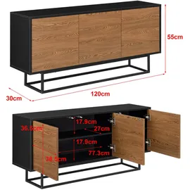 [en.casa] Sideboard Boxholm 120x30x55cm Schwarz/Dunkler Holzton