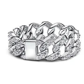 Pandora Timeless Pavé Cuban Ketten-Ring für Damen Silber mit Zirkonia, Größe: 56,