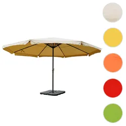 Sonnenschirm Meran Pro, Gastronomie Marktschirm mit Volant √ò 5m Polyester/Alu 28kg ~ creme mit St√§nder