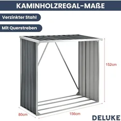 DELUKE® Kaminholzregal Außen FALK - 156x80x152cm Stahl | Holzunterstand für Brennholz außen Metall Unterstand für Kaminholz Brennholzregal Anthrazit