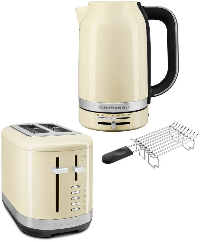 KitchenAid Frühstückspaket inkl. Wasserkocher 5KEK1701, Toaster 5KMT2109 + Brötchenaufsatz - Crème