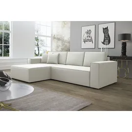 Fun Möbel Ecksofa Schlafsofa Sofa CONOR PREMIUM Kunstleder, Soft weiß Ottomane Links